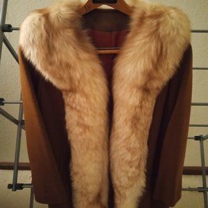 Genuine fox collared wool coat.